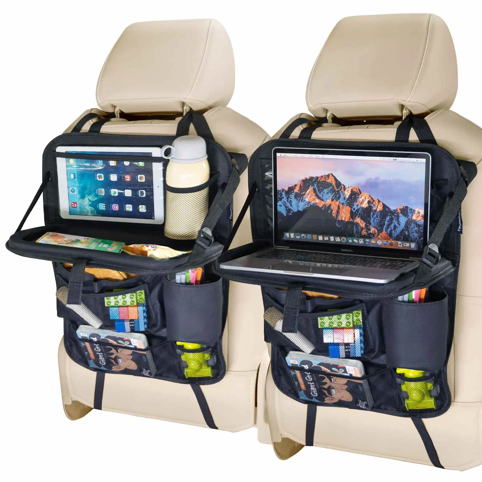 2PCS Car Seat Back Organizer Auto Back Seat Storage Bag with Foldable Table Tray Tablet Holder Tissue Box Car Accessories