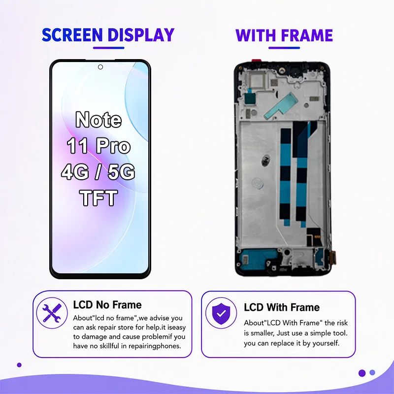 TFT Screen For Xiaomi Redmi Note 11 Pro 4G LCD Touch Screen For Redmi Note 11 Pro 5G Display 21091116I LCD Digitizer Replacement