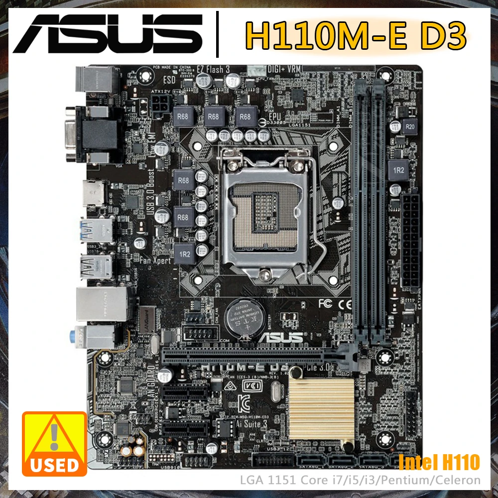 ASUS H110M-E D3 Motherboard Intel H110 DDD3 32GB USB 3.0 PCI-E 3.0 SATA III Micro ATX For Core i3-6320 i5-6402P cpus