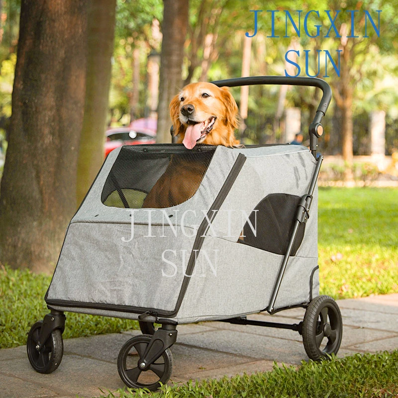 Medium and large dog pet cart, load-bearing 75 kg, elderly injury and disability one-click folding out dog walking