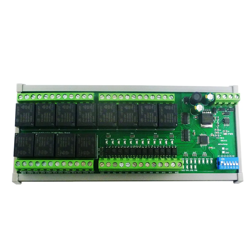 

DC 12/24V Relay Controller Board with RS485 Communication and 12 Optically Isolated NPN Inputs