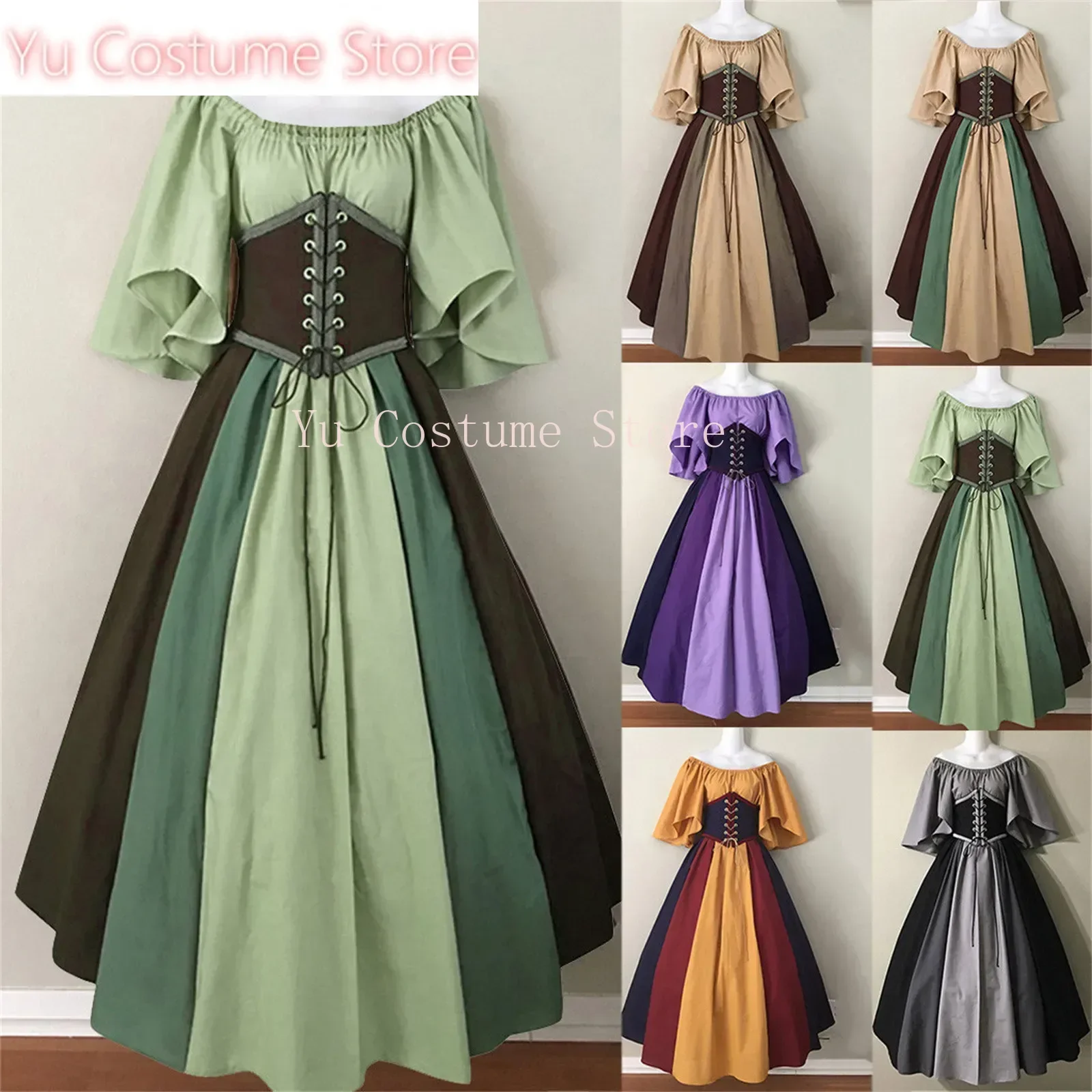 

Medieval Vintage Elf Fairy Elven Costume For Women Princess Dress Waist Cincher Corset Tube Top Ruffles Gown Dresses Yu Costume