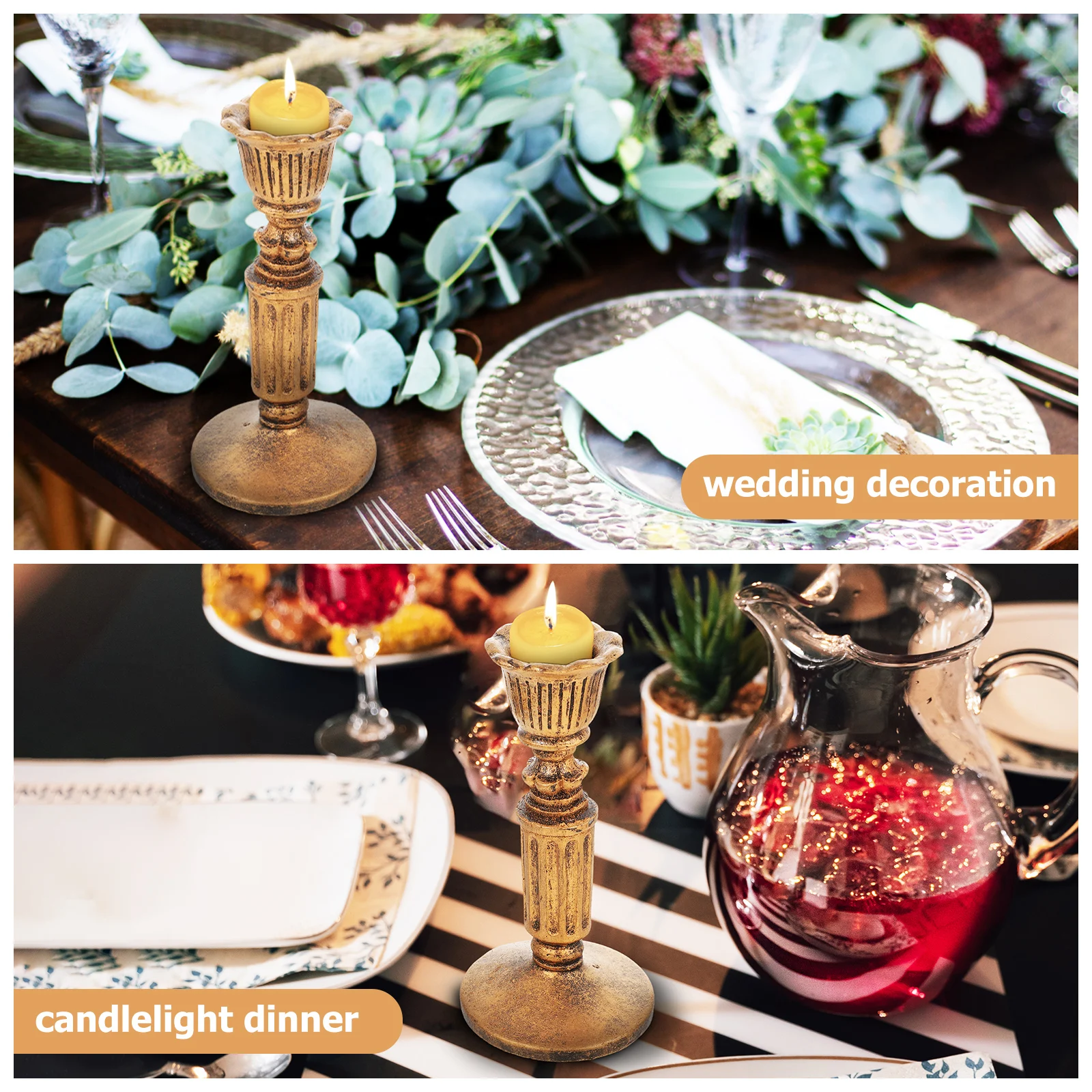 

Resin Vintage Candlestick Holder Gold Pillar Stand Religious Temple Decor Candlestick Holder Decorative Dust Mask