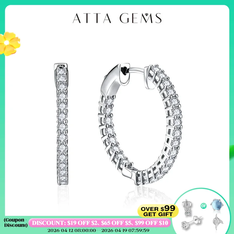 

Attagems 2.0mm D Color Moissanite Earrings 925 Sterling Sliver Plated White Gold Hoop Earrings for Women Wedding Party Jewelry