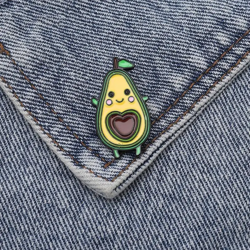 Cute Pear Avocado Enamel Pin Heart Fruit Core Brooches Bag Clothes Lapel Pin Green Fruit Badge Love Jewelry Gift for Lover Kids