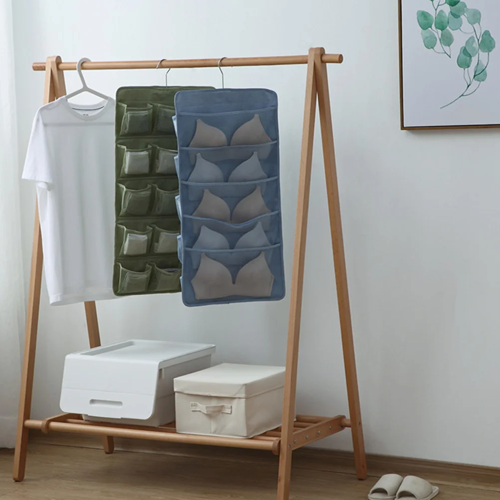 

Double Sided Underwear Hanging Bag Oxford Cloth Positive Ion Material Wardrobe Storage Pouch for Briefs Home Organization Blue