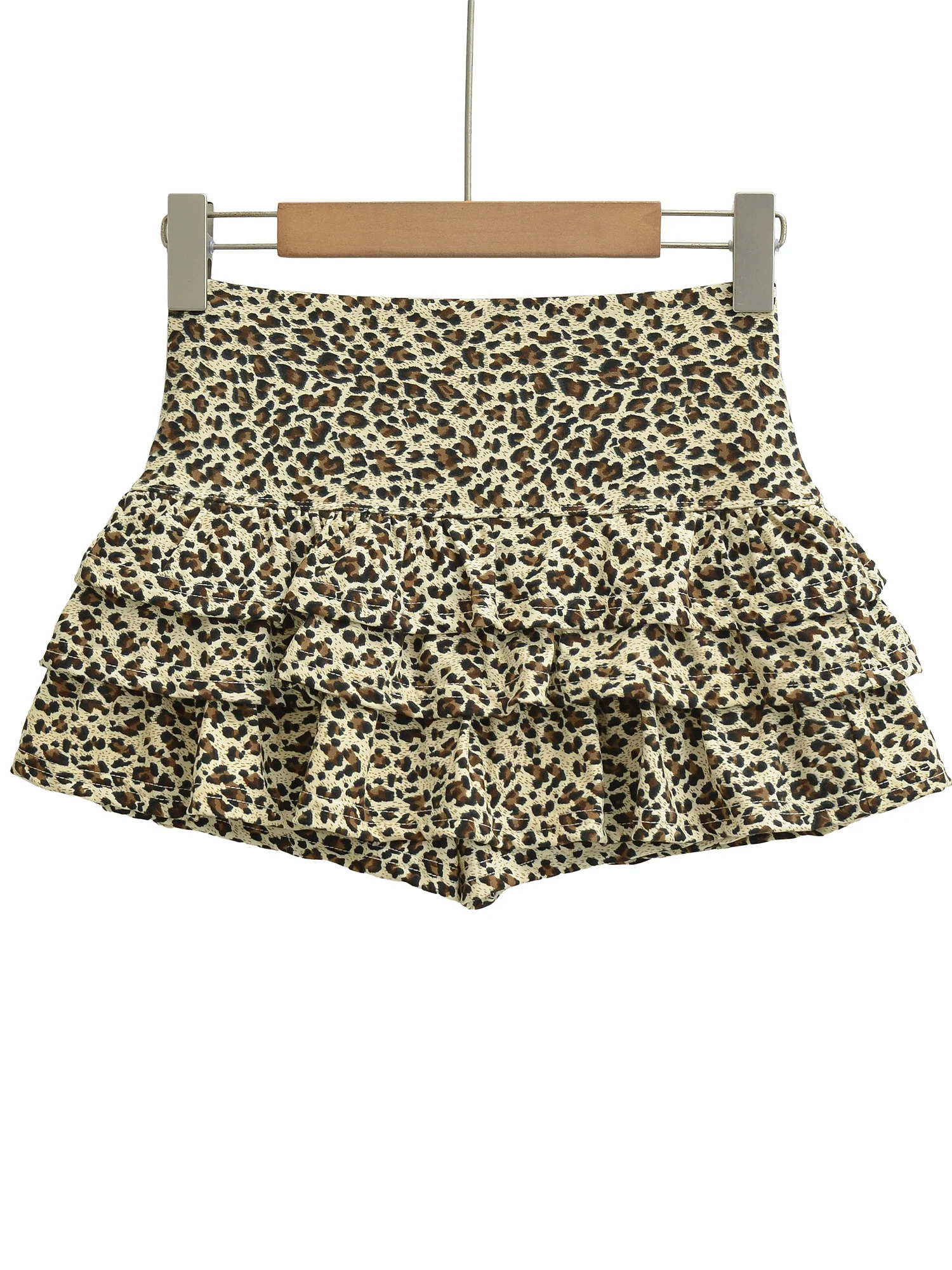 Retro American High Waist Half Skirt Women's Summer Design Anti-Light Leopard Print A-Line Cake Skirt with Lace Hem