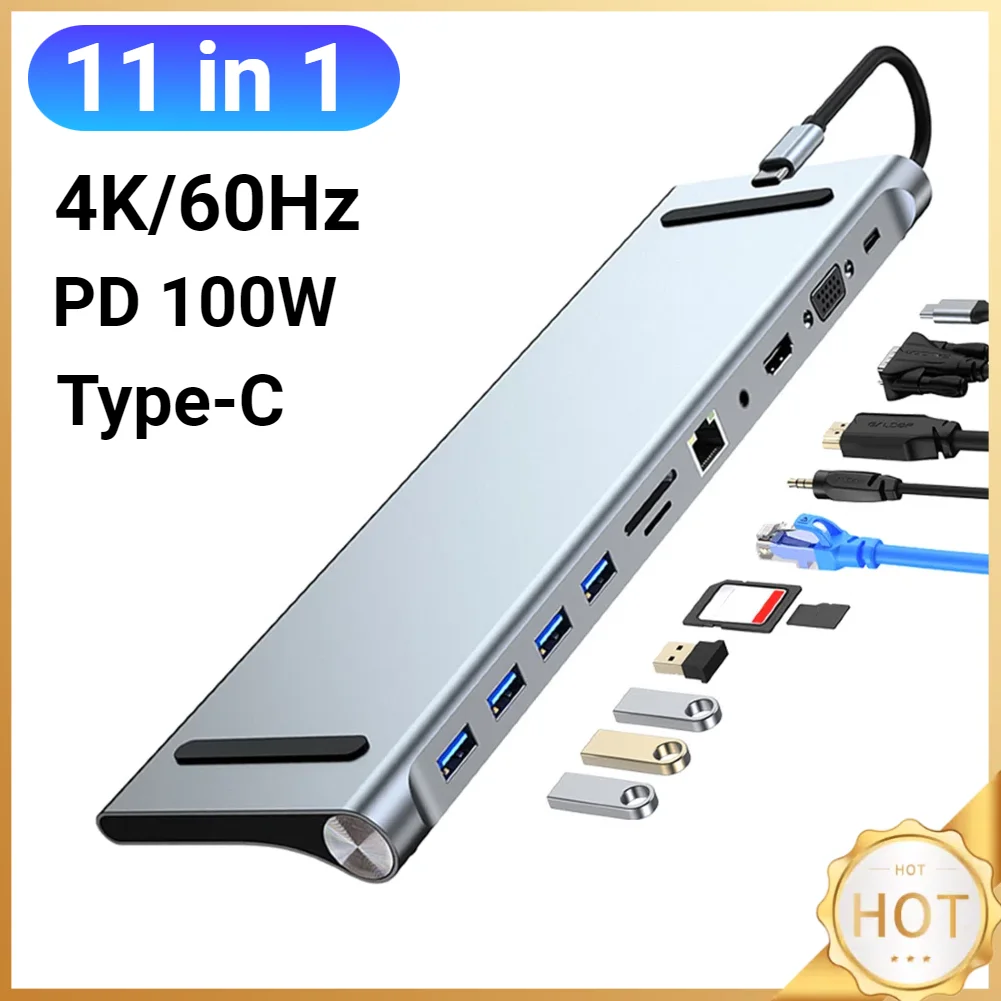 11 in 1 USB C Docking Station 100W PD SD/TF Audio Type C Hub 1* USB 3.0 3*USB2.0 for MacBook Pro/Air Dell HP Surface Lenovo ASUS