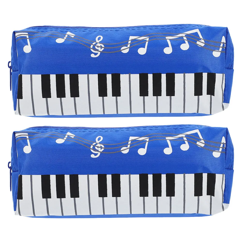 

2pcs Canvas Pencil Pouch Women Girls Cute Bag Makeup Brush Holder Piano Keyboard Storage Bag Zipper School Travel Music