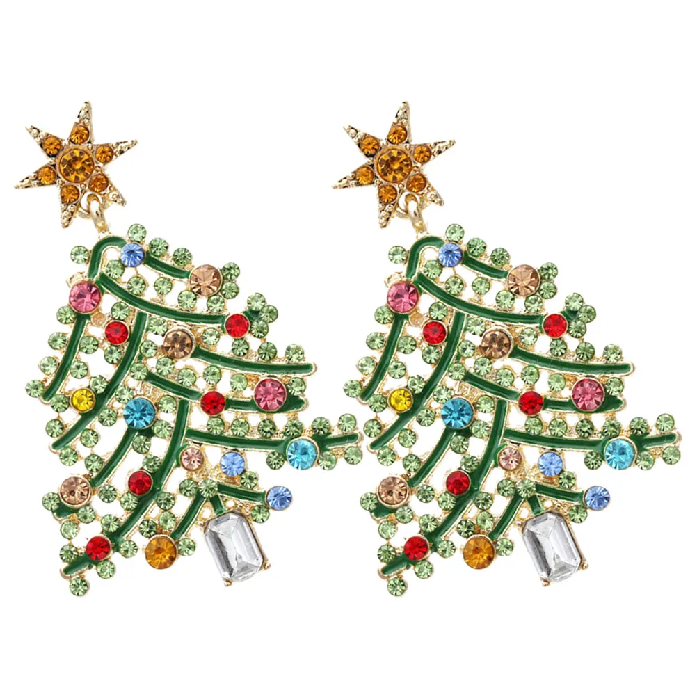 

1 Pair Christmas Tree Hollow Rhinestone Creative Earrings Festive Women Stud Statement Ear Pendant Tiny Small Unique Jewelry For