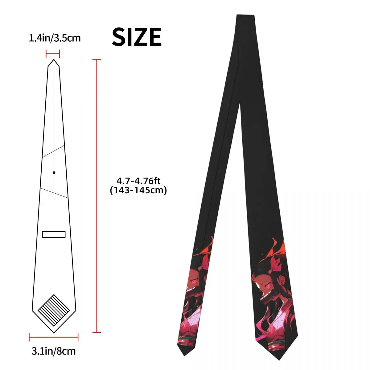 Gravata Anime Demon Slayer para Homens e Mulheres, Gravatas de Pescoço Estreito, Acessórios de Camisa, Poliéster Fino, Kamado, Estreito, Festa, Cravat, 8 cm