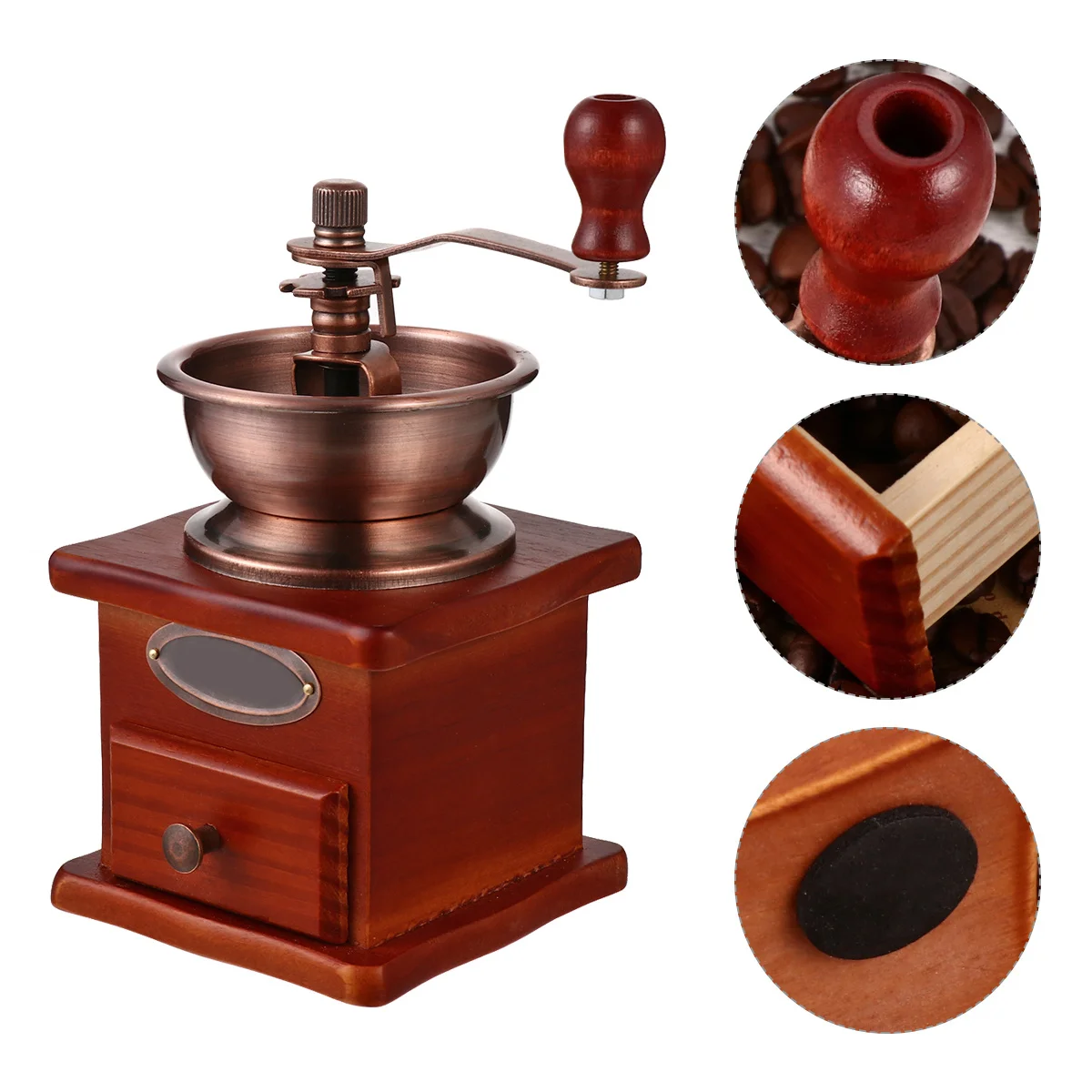 

Manual Coffee Bean Grinder Ceramic Cone Stylish Gift for Coffee Lovers Traditional Wooden Draw Iron Handle