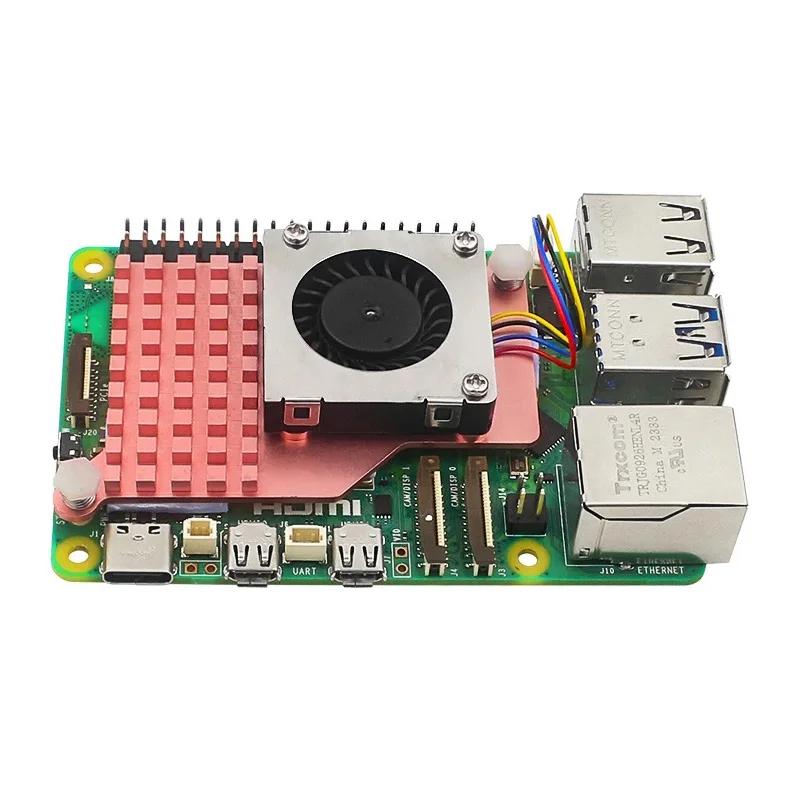 Активный охладитель Raspberry Pi 5, алюминиевый медный радиатор с ШИМ-регулируемой скоростью, охлаждающий вентилятор, радиатор для Raspberry Pi 5