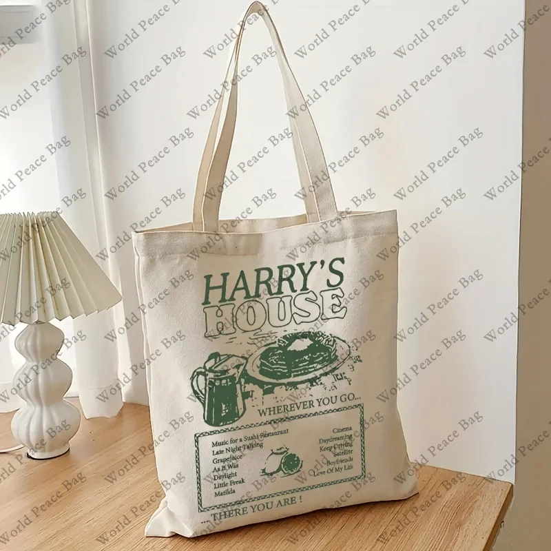 Harry\'s House Pattern Tote Bag, Casual Canvas Shopping Bag, Travel Storage Bag Reusable Shopping Bag Supermarket Bag