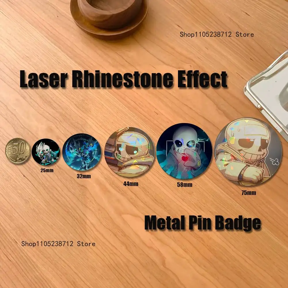 Game U-Undertale S-Sans Reflective Pin Tinplate Round Brooch Cartoon Cosplay Badges for Bag Hat Toys Gifts