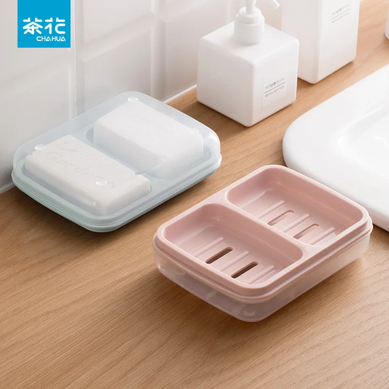 

CHAHUA Double Grid Soap Box With Lid Large Household Drain Box Portable Soap Storage Rack New Double Layer Soap Box