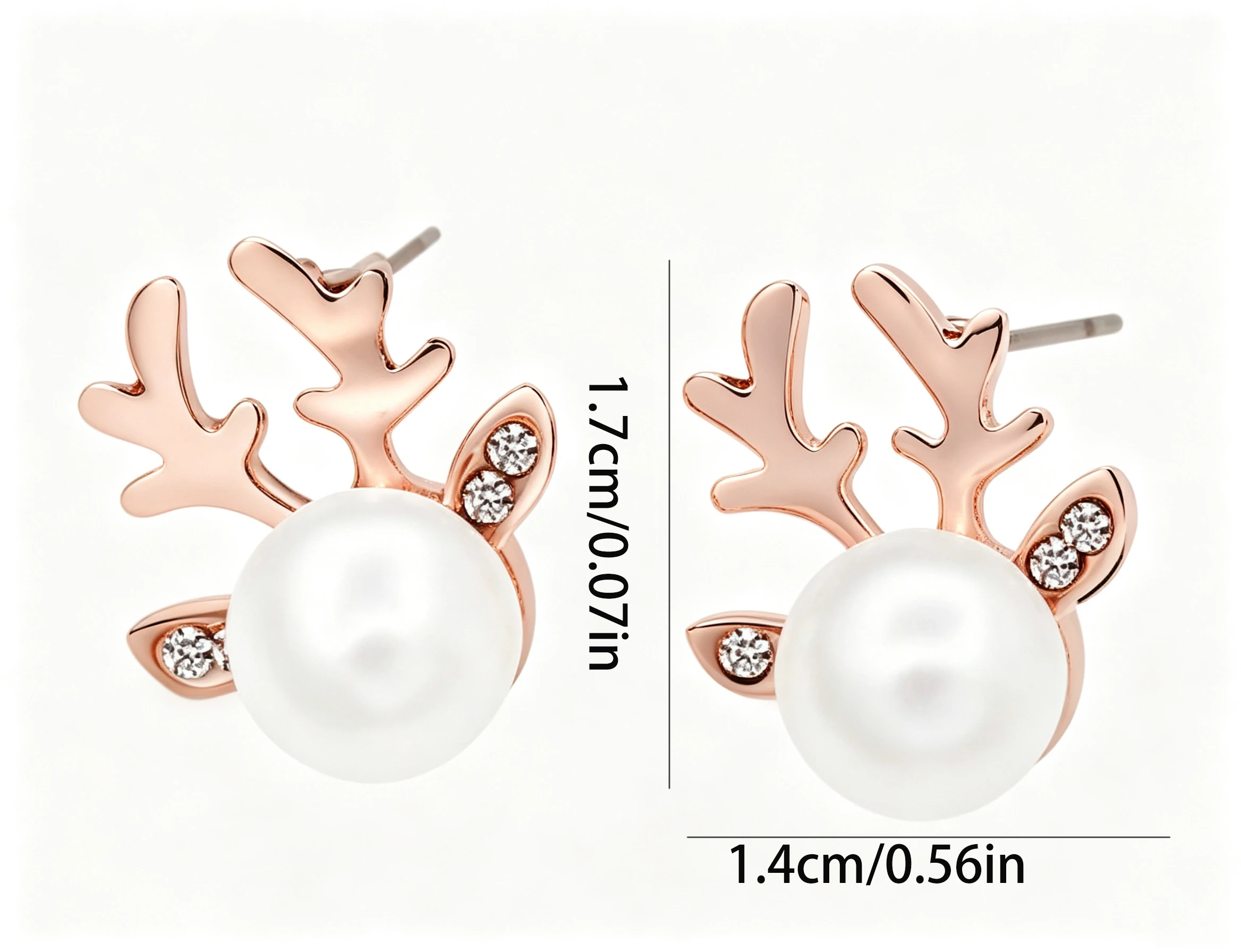 A pair of imitation pearl antler earrings, with sparkling CZ embedded in the antlers, to be worn in daily work.