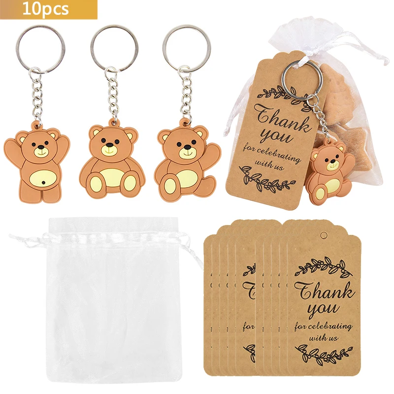 

10pcs Cartoon Teddy Bear Keychain Baby Shower Party Candy Bag Children's Birthday Gender Reveal Party Gift Decorative Supplies