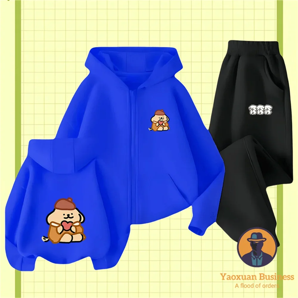 

2026 Line Drawn Anime Print Pure Cotton Zipper Hoodie Set Boys Girls Autumn Winter Daily Casual Outfit