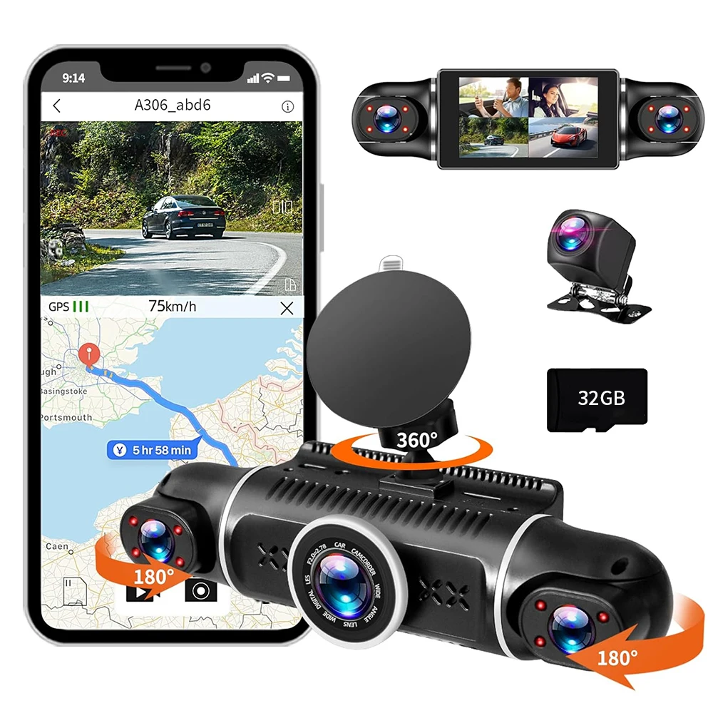 4 Lens FHD1080P Wide-Angle Car Dash Cam Recorder 170° View Wi-Fi Night Vision G-Sensor Loop Recording 24Hr Parking Monitor