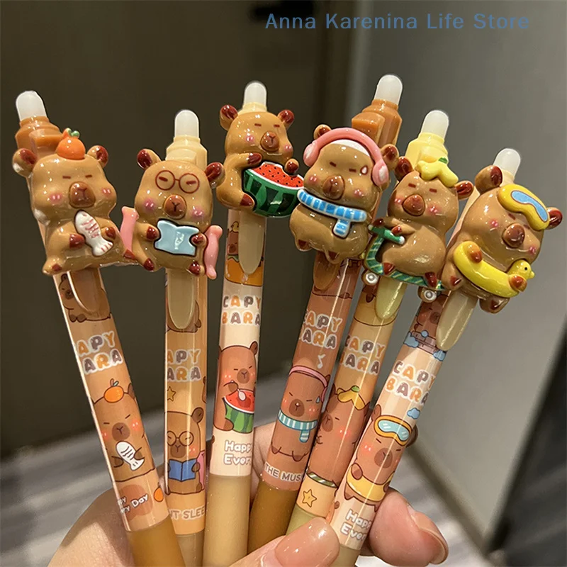 

Pack of 6 Cute Capybara Resin Gel Pen, Erasable, For Office & School Stationery