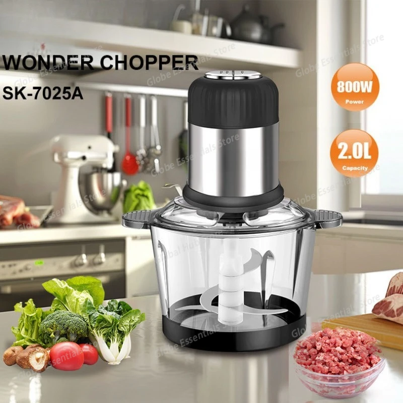 2L Multifunctional Household Meat Grinder Glass Bowl Mini Electric Vegetable Chopper Kitchen Food Processor