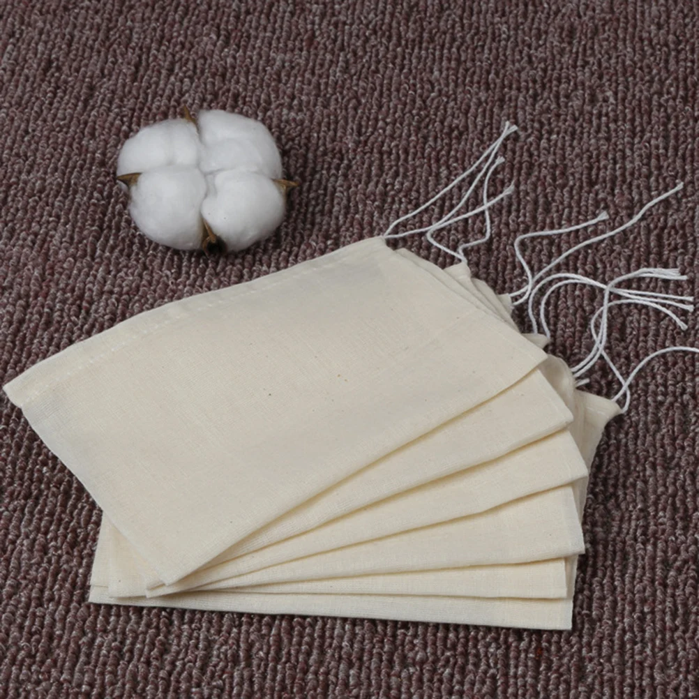 

20 pcs Pure Cotton Reusable Drawstring Filter Bags Household Strainer For Nut Milk Tea Coffee Soup Spice Filtration (Beige)