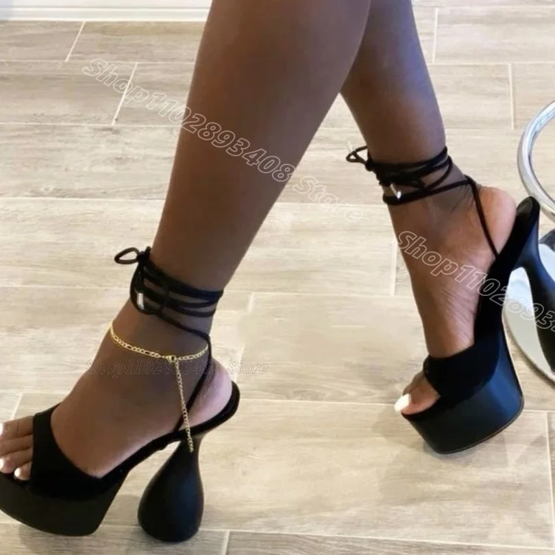 Gold Platform Wine Glass Heels Sandals Open Toe Ankle Strap British Style Summer Casual Party Women Shoes Zapatos Para Mujere