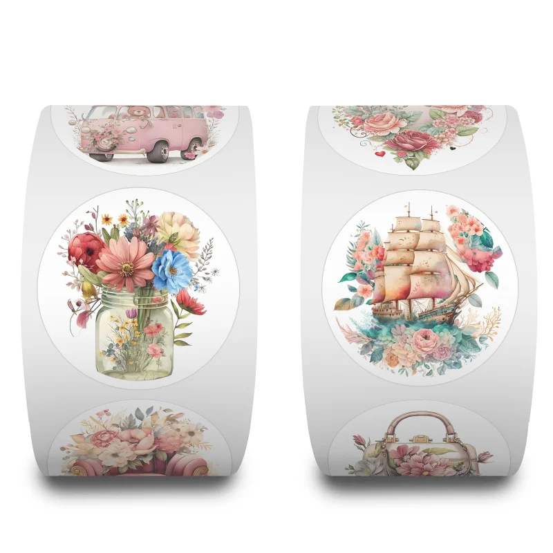 CC 500Pcs Cartoon Flower Floral Decorative Sticker Tape Roll Hand Account Notebook Mobile Phone Stationery Computer Sticker