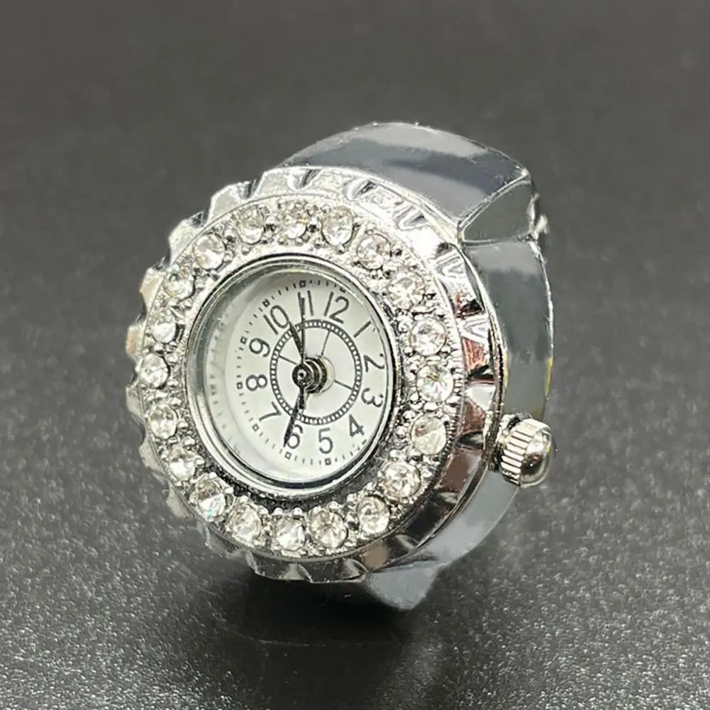 Chic Stretchy Comfortable to Wear Dazzling Rhinestone Round Watch Ring Fine Workmanship Quartz Watch Ring Party Supplies