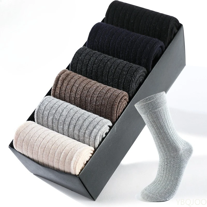 

6 pairs of men's mid length socks autumn winter solid color cotton socks autumn men's sweat absorbing odor proof long socks