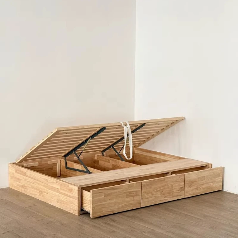 

All solid wood small apartment side open air pressure storage bed tatami row skeleton