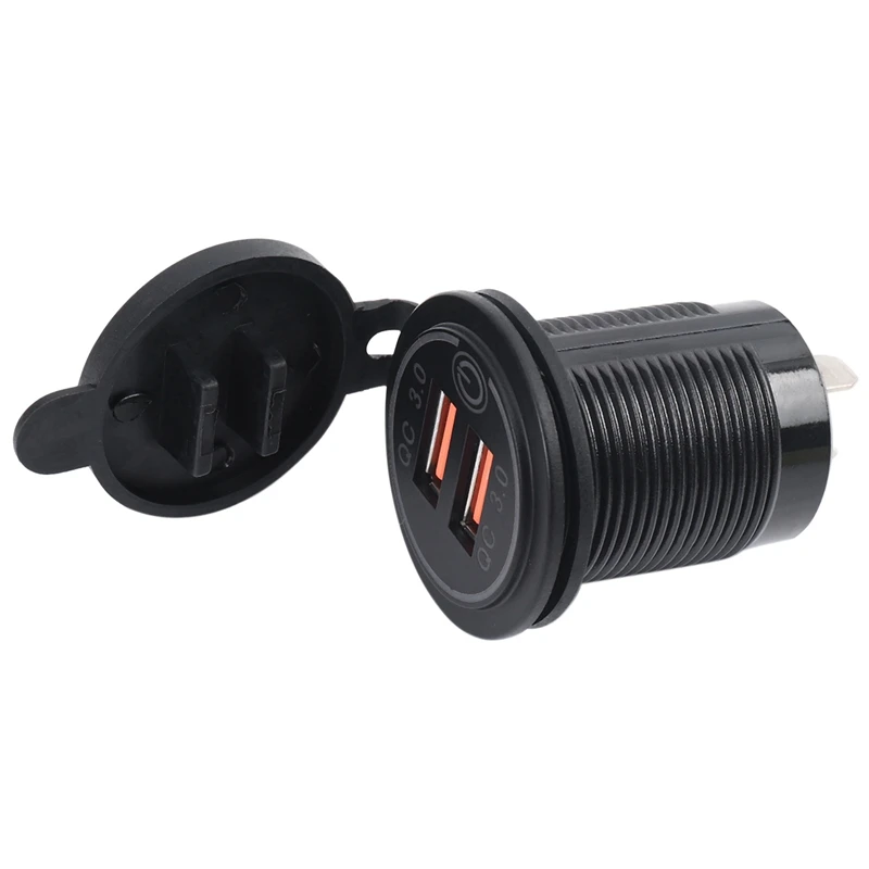 4X Quick Charge 3.0 Dual USB Car Charger 12V 36W USB Fast Charger With Switch For Boat Motorcycle Truck Golf Cart Green image 4