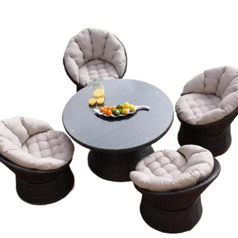 

Outdoor rattan chair three five-piece set, courtyard garden sofa balcony table and chair coffee table wrought iron leisure