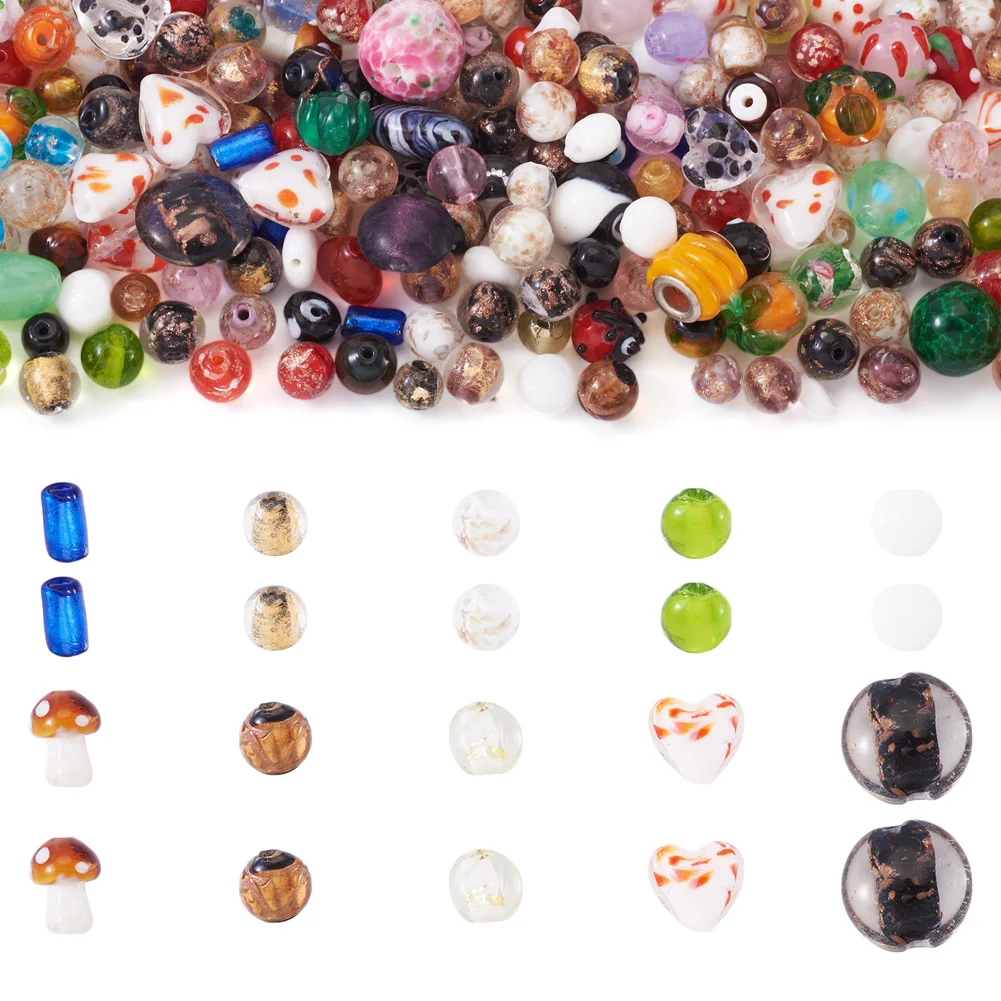 

200pcs Random Mixed Color Handmade Lampwork Beads Assorted Shapes Bead for jewelry making DIY Crafts Decorate 4~20x4~20mm