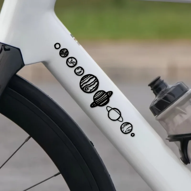 1PC Galaxy Space Theme Waterproof UV Resistant PVC Bike Stickers 5 Planets Mountain Bike Frame Fork Cycling Decor Accessories