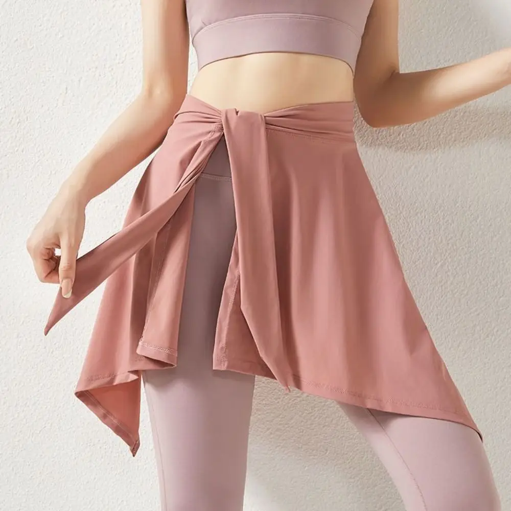 

Hip-Hiding Yoga Cover Buttock Skirt Short Irregular Sports Anti-empty Skirt Solid Color Bowknot Women Half Body Skirt Running