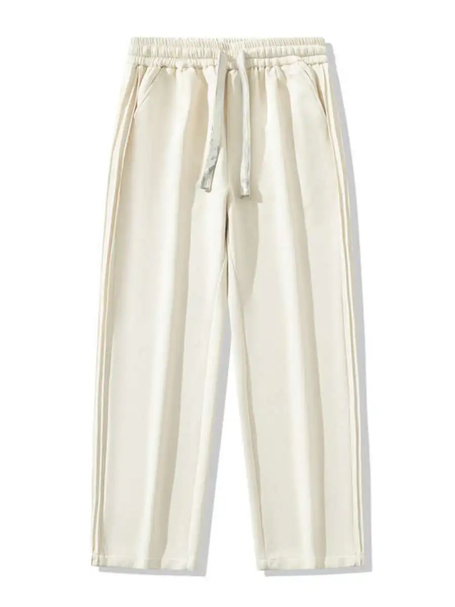 

Loose Fit Men's Straight Leg Casual Pants Elastic Waist Dstring Design Faionable Streetwear Autumn Thiened Fce Lined