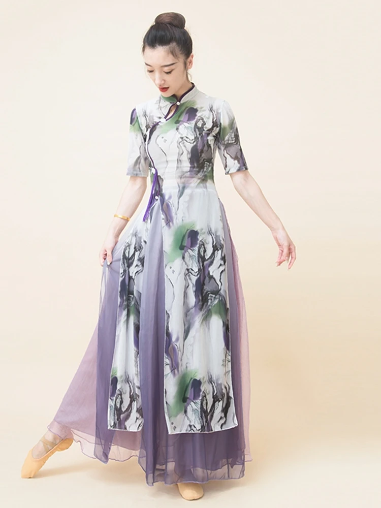 

Elastic Dance Costume Women's Classical Dance Practice Uniforms Qipao Style Stage Performance Ethnicwear Real Life Dance Clothes