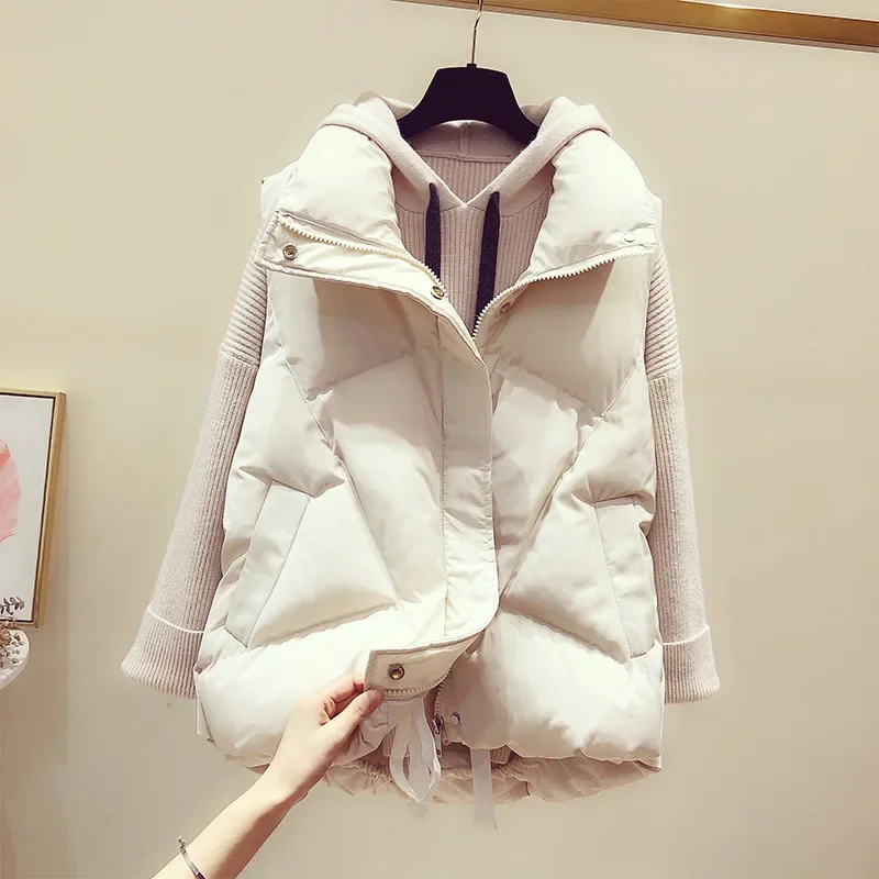 

Women Vests Sleeveless Covered Button Stand Collar Solid Draw String Pockets Zipper Cardigan Coats High Street Outerwear