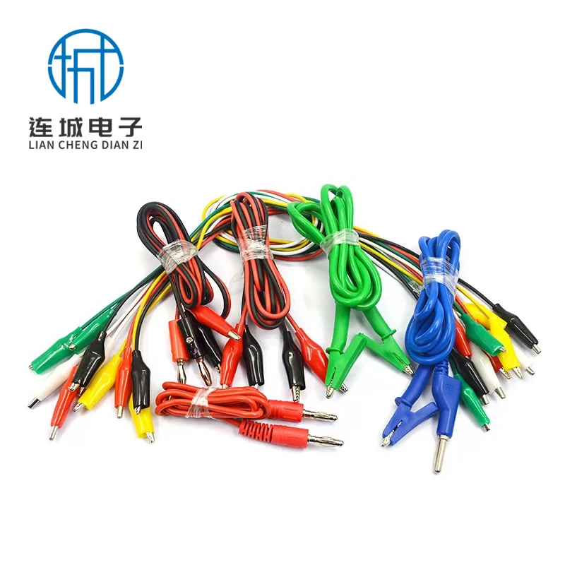 مشبك تمساح ملون مزدوج الأطراف سلك توصيل سلك اختبار سلك الطاقة، مشبك تمساح طويل 50 سم كبير ومتوسط وصغير