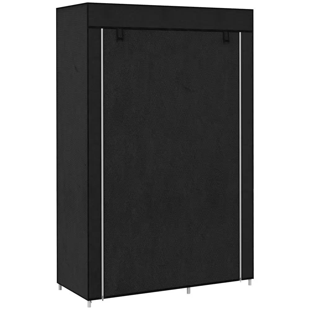 Armoire Penderie Multi-Range avec Étagères et Barre en Tissu Non-Tissé Noir