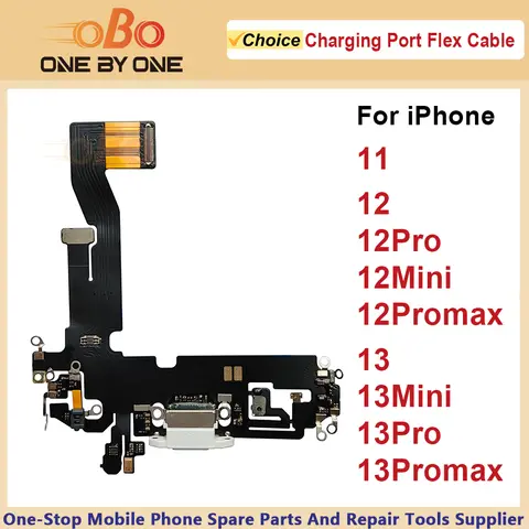 Câble flexible de port de chargement pour iPhone 11 12 13 Pro Max Mini, connecteur de station de chargement USB noir et blanc avec réparation de microphone (1 pièce)