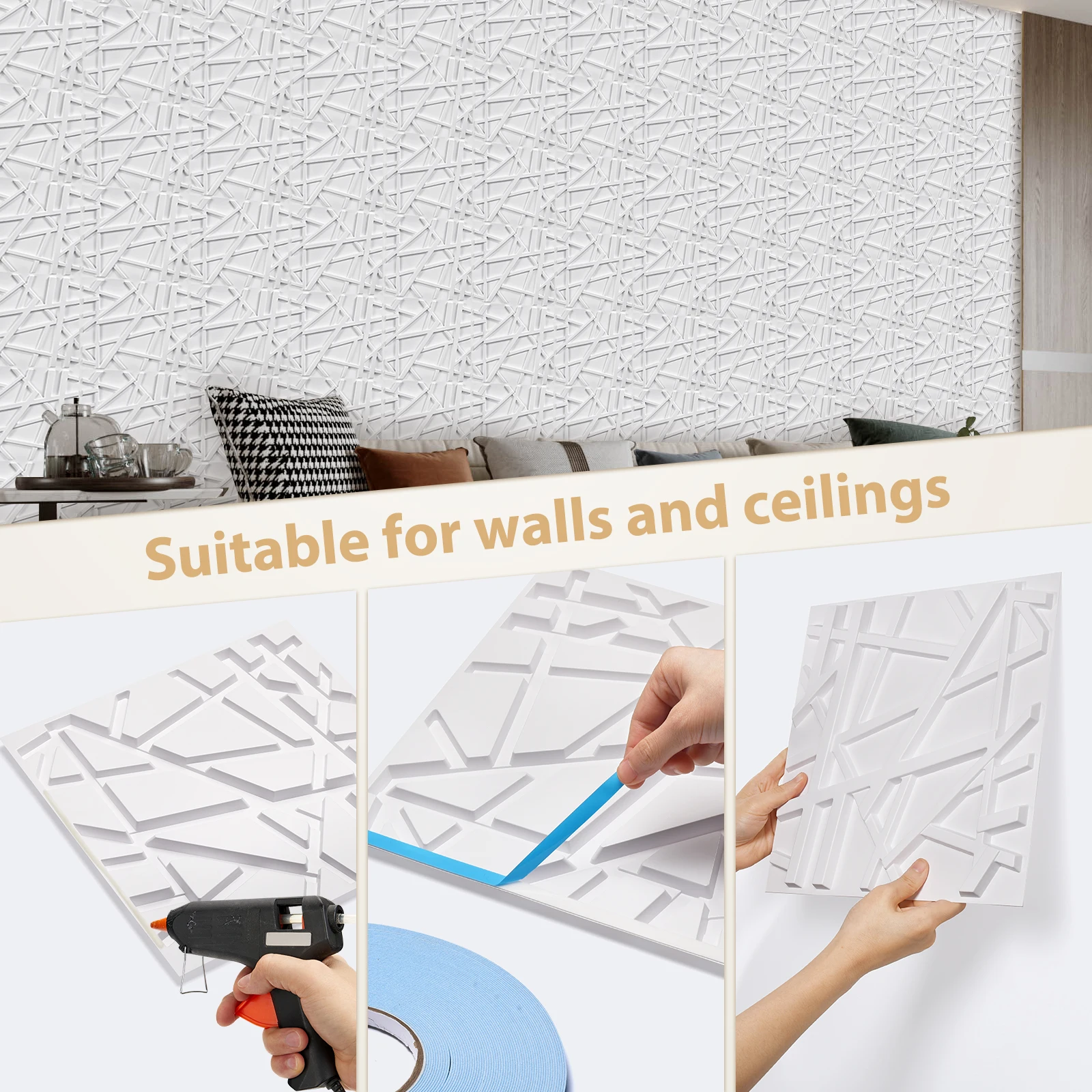 KUUJOJO 3D textured wall panel for indoor wall decoration, suitable for living room, hall, bedroom, hotel, office, send tape