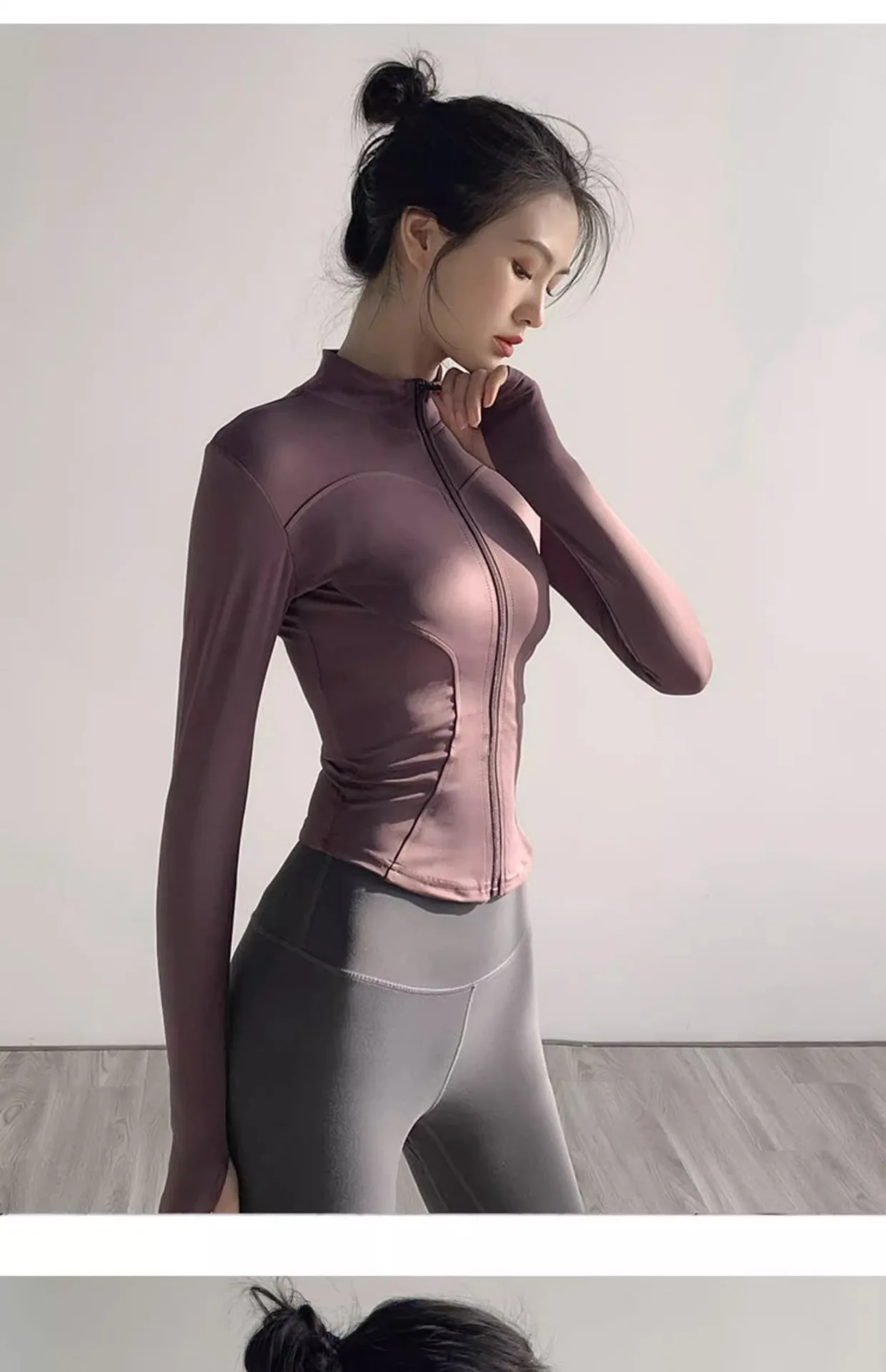 Damenjacke, schnell trocknend, Sonnenschutz, Sportmantel, eng anliegend, Yoga-Kleidung, langärmelig, Strickjacke, Laufen, Fitnessjacke, Reißverschluss – Detail 2