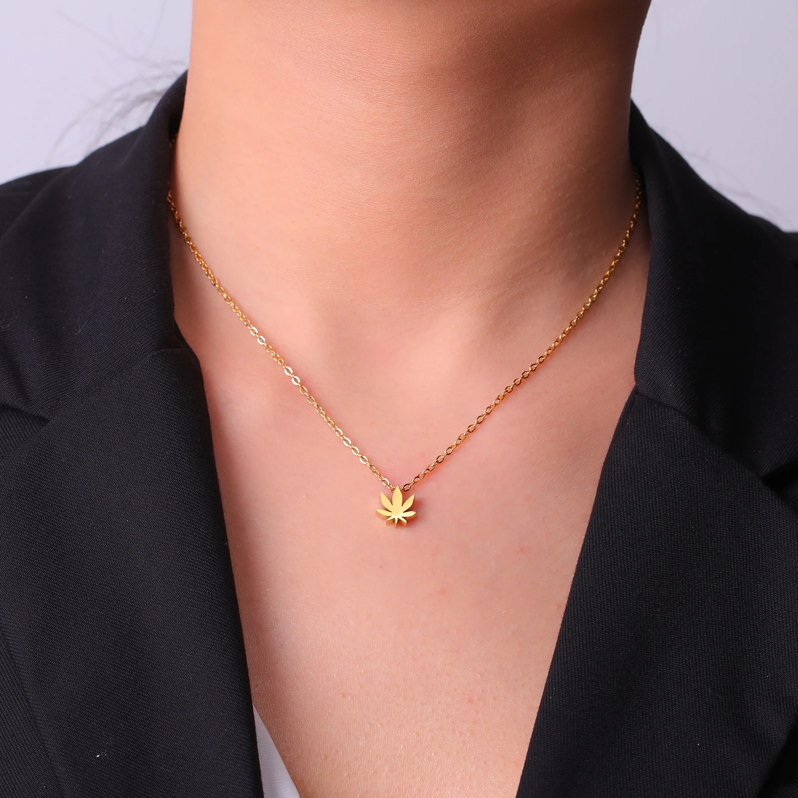 Kkjoy Edelstahl Pflanze Vierblättriges Kleeblatt Anhänger Halskette Mode Elegante Feminine Kurze Schlüsselbein Kette Halskette Schmuck – Detail 22