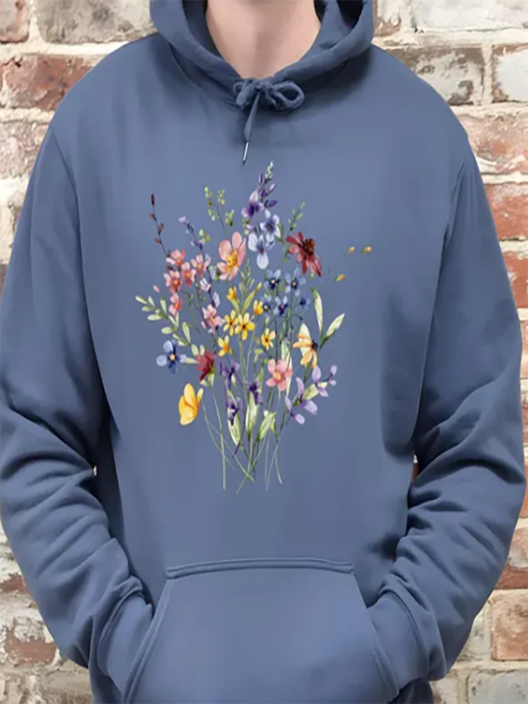 여성을위한 꽃 야생화 운동복 꽃 애호가 Crewneck 후드 부드럽고 편안한 코튼 프린트 그래픽 여성 의류