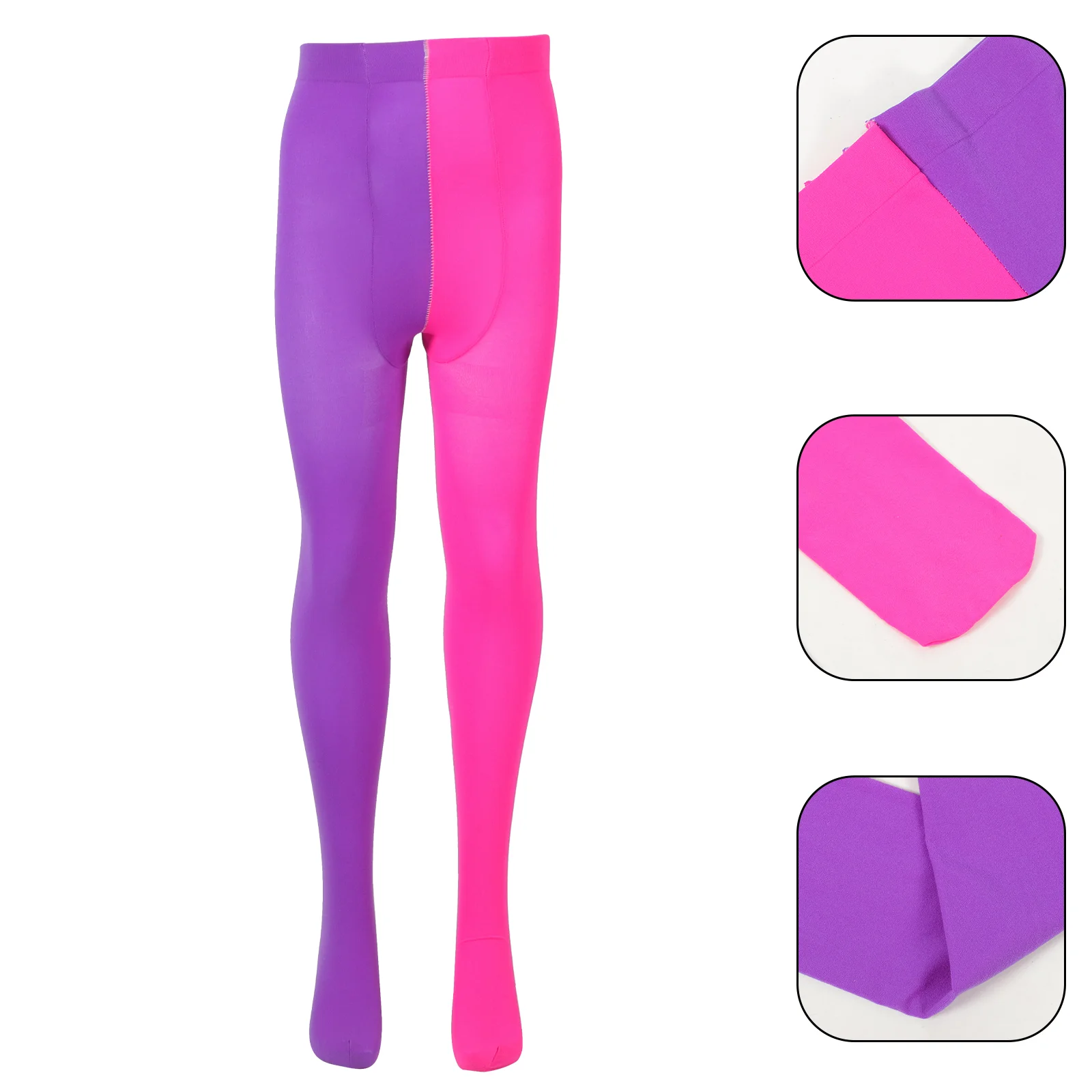 Fashion Double Color AB Splice Left Right White Leggings For - Free Size (Rose Red and Purple)