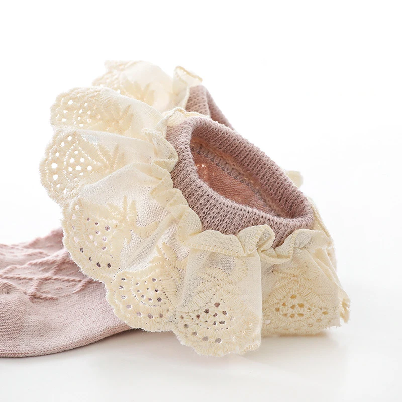 Princess Girl Lace Ruffle Socks Summer Thin Breathable Baby Cotton Sock Solid Color Infant Short Socks 0-2Year Children Headwear