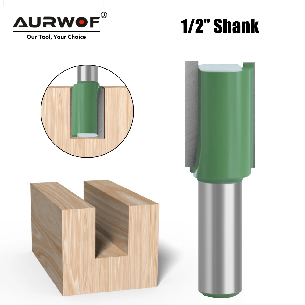 AURWOF 1Pc 1/2 Inch Straight Router Bit 17/18/20mm Carbide Wood Milling Cutter Green Coating C130021